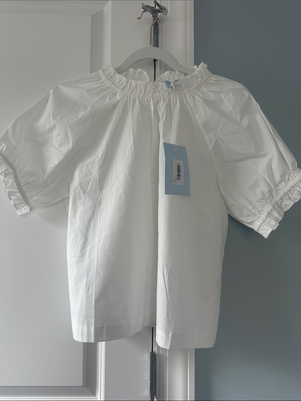 NWT Hill House White Ruffle-Neck Puff Sleeve Top size S